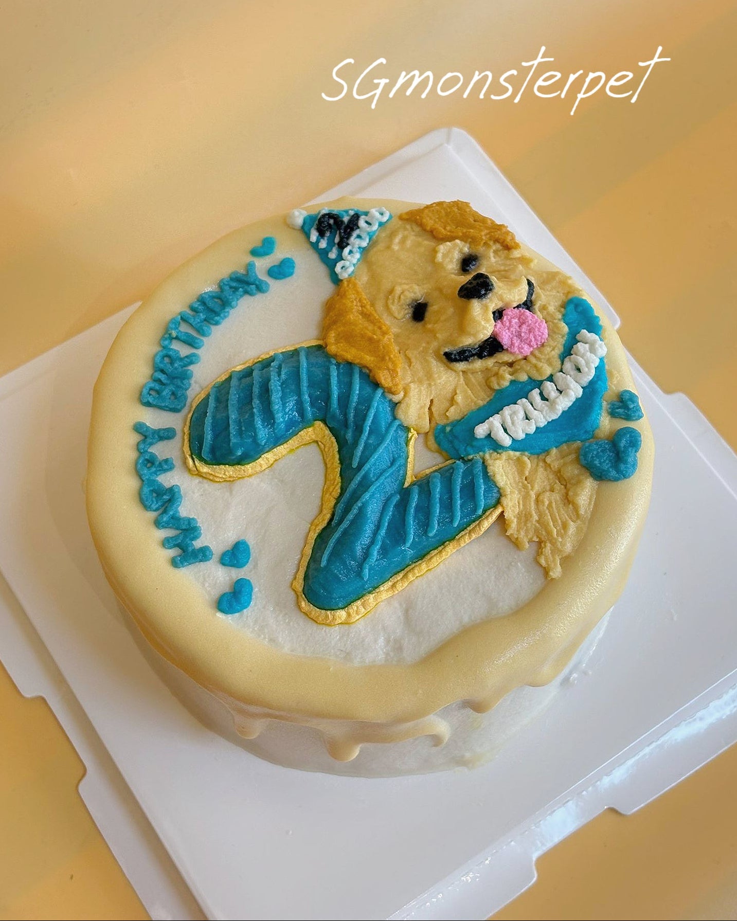 Pet cake with a dog design.