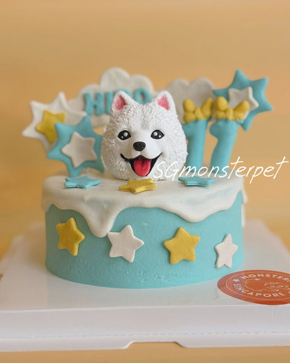 Pet cake with a dog figurine and star decorations