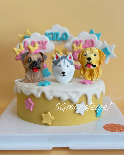 Pet Cake with dog figurines and colorful stars decorations 