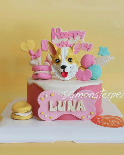 Dog-shaped birthday pet cake